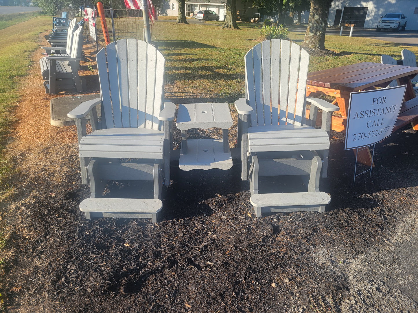 Adirondack Glider Chairs with fixed center table