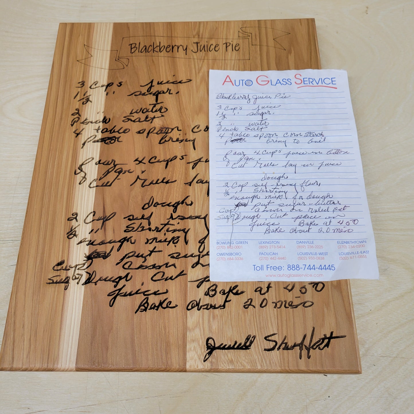 Family Recipe Hickory Cutting Board