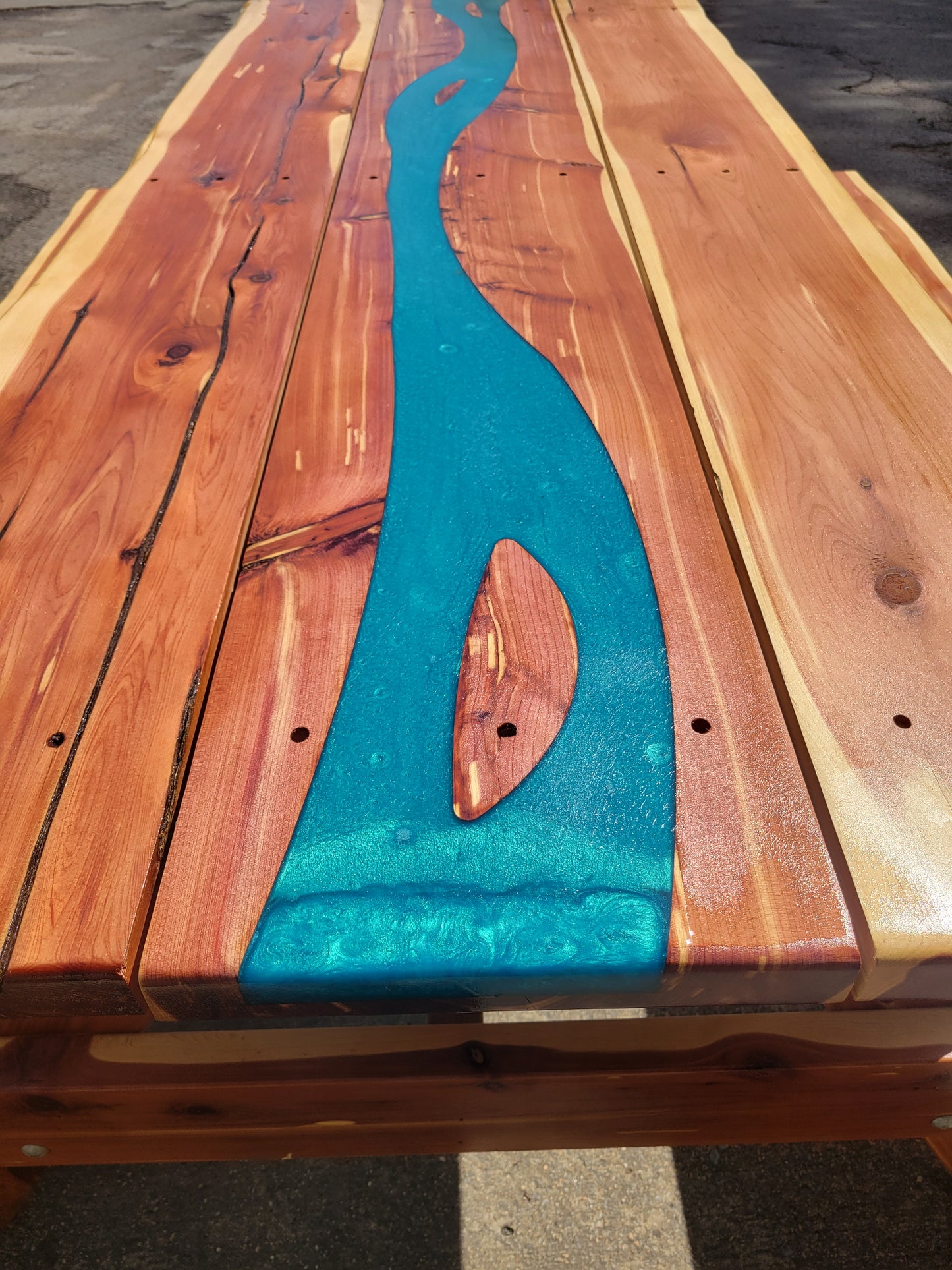 Cedar Live Edge Blue Epoxy River Picnic Table