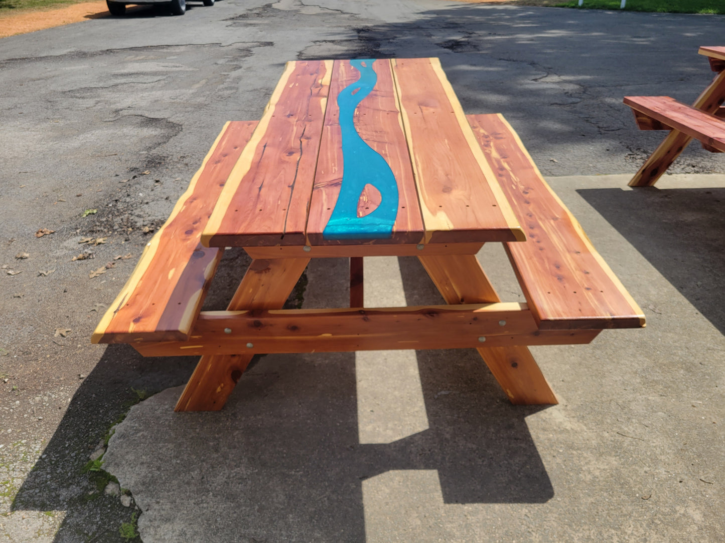 Cedar Live Edge Blue Epoxy River Picnic Table