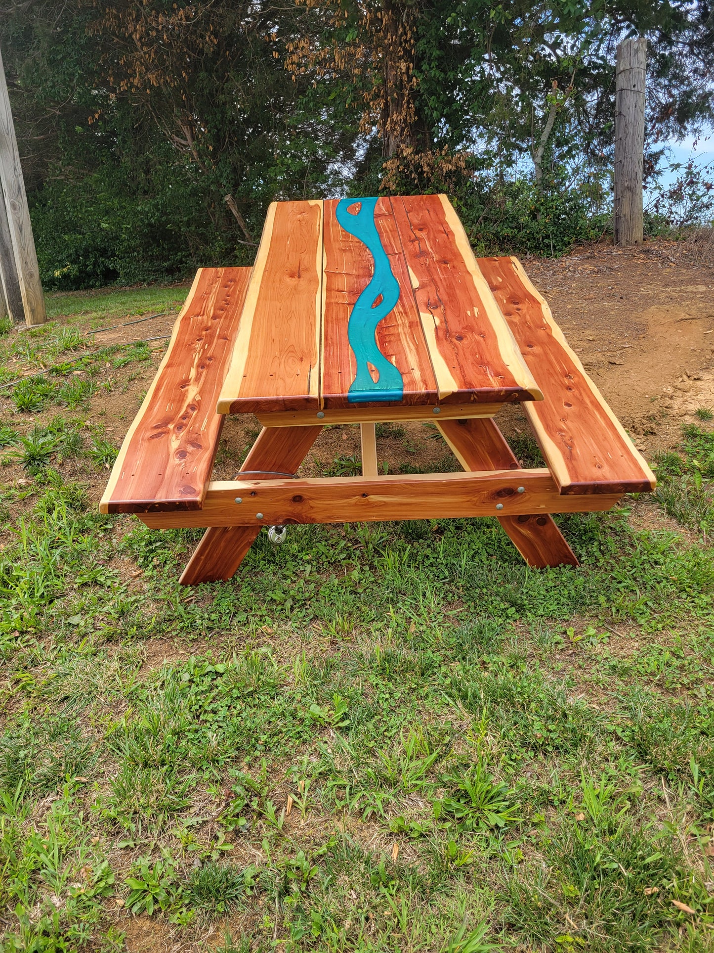 Cedar Live Edge Blue Epoxy River Picnic Table