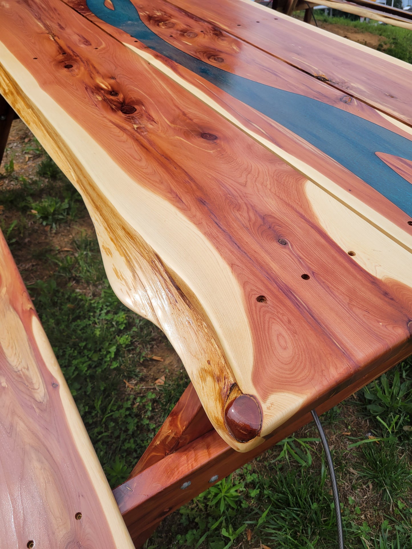 Cedar Live Edge Blue Epoxy River Picnic Table