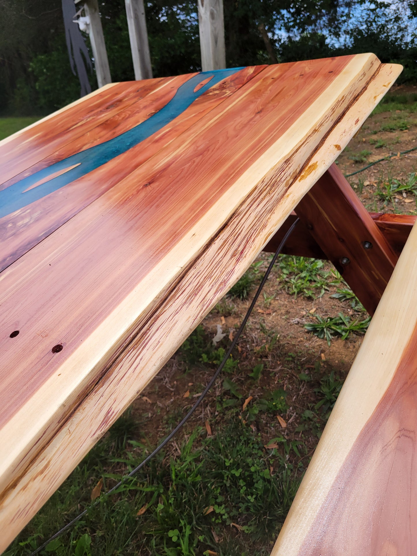 Cedar Live Edge Blue Epoxy River Picnic Table