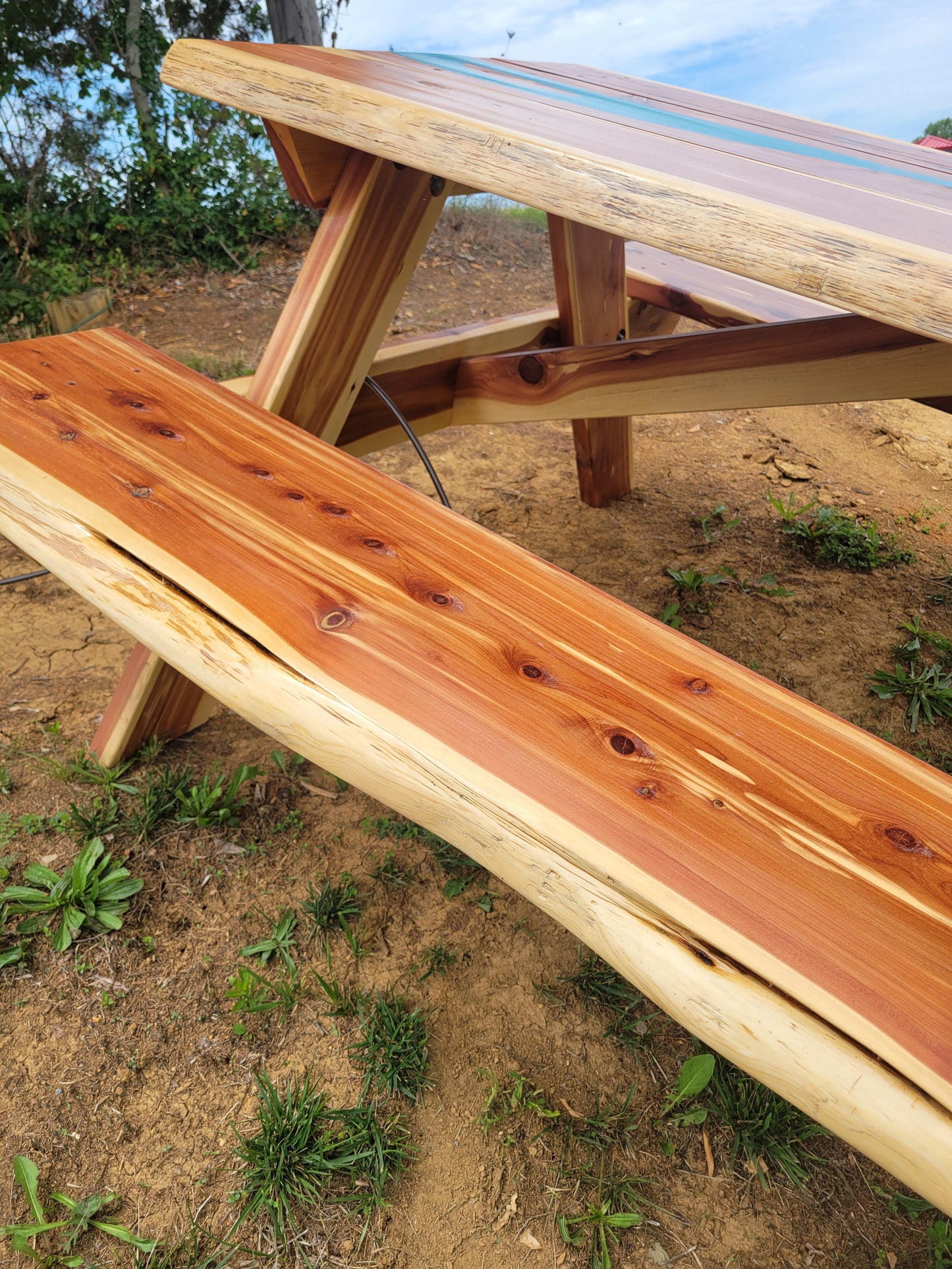 Cedar Live Edge Blue Epoxy River Picnic Table