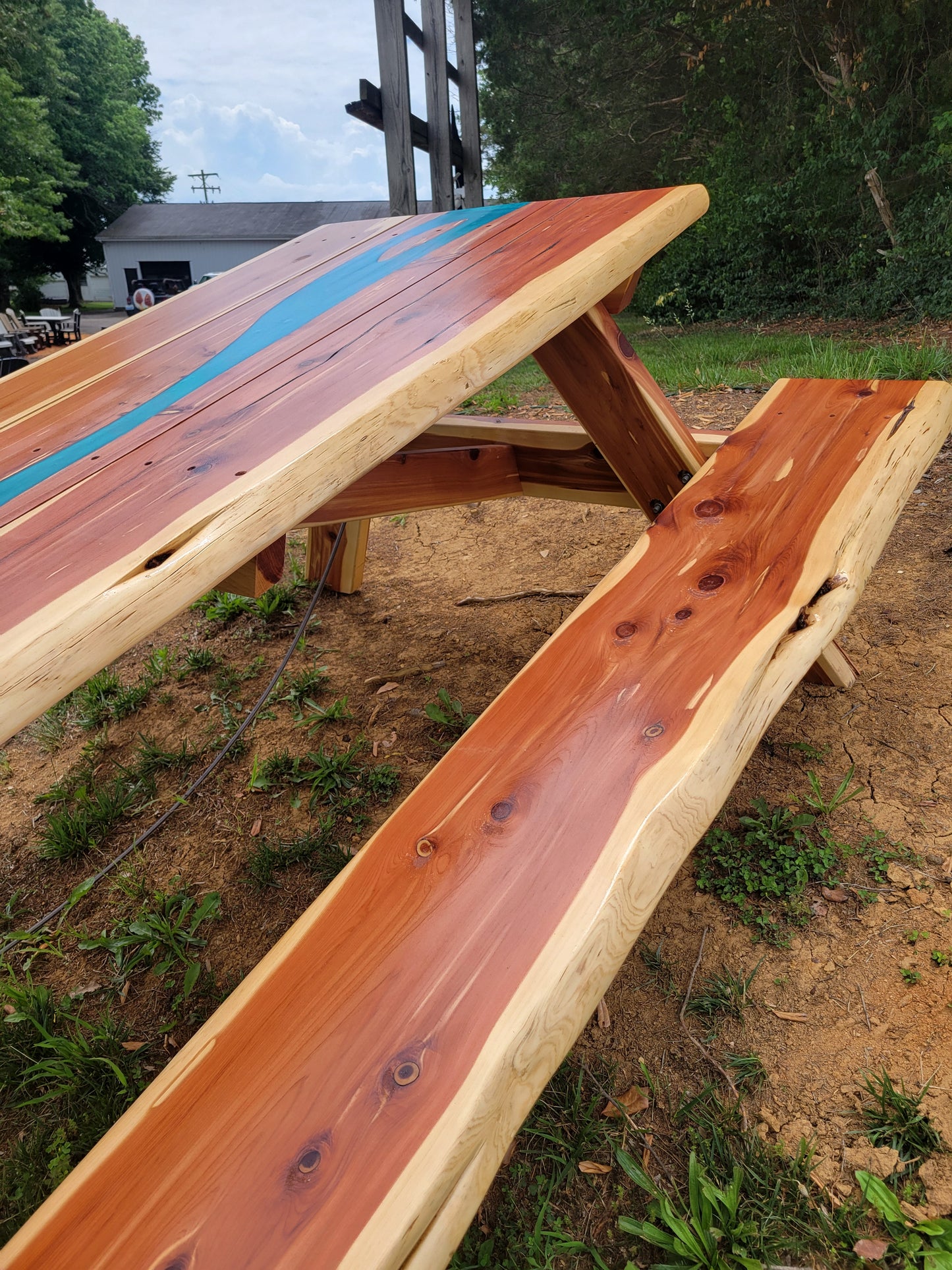 Cedar Live Edge Blue Epoxy River Picnic Table