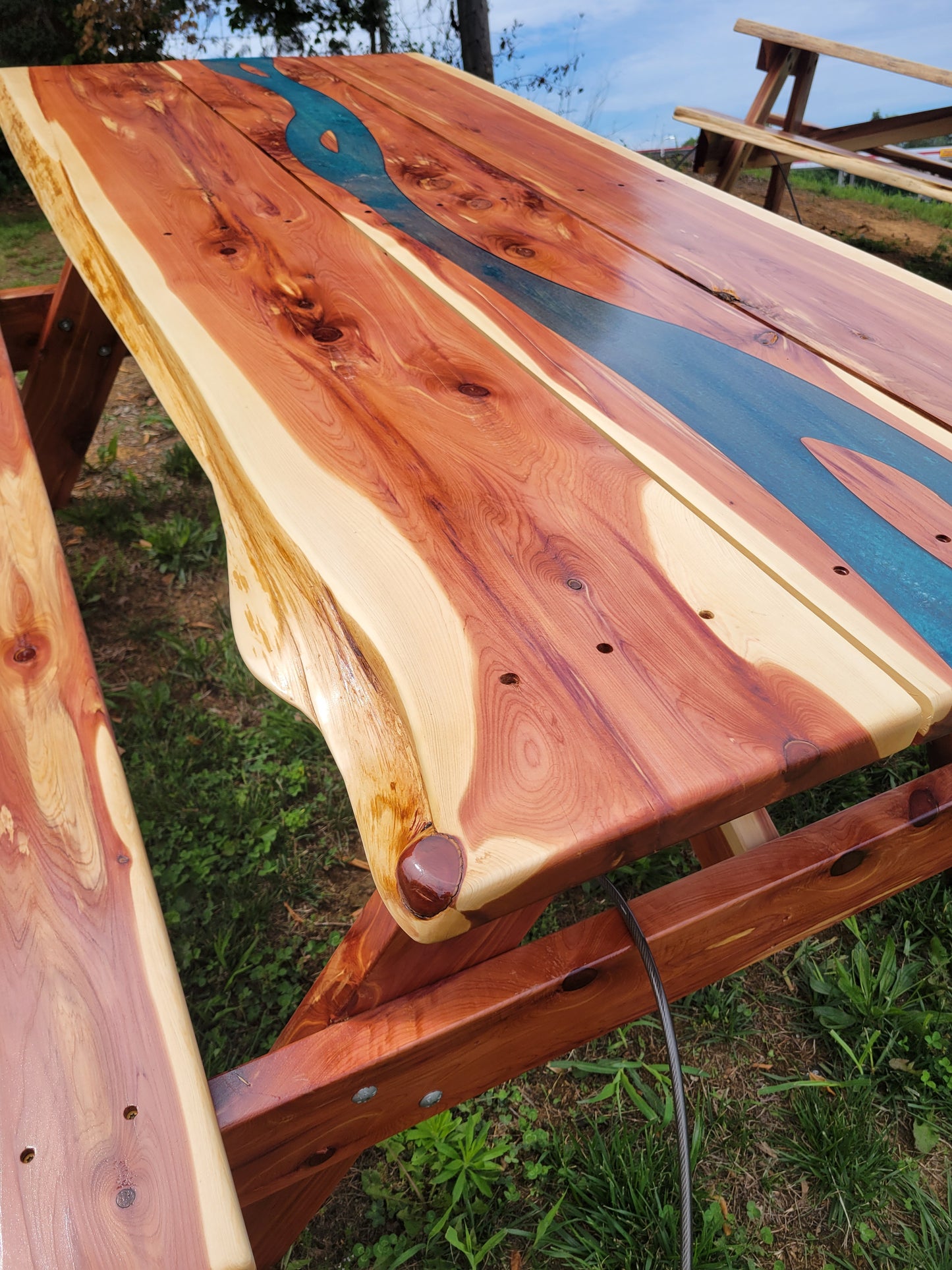 Cedar Live Edge Blue Epoxy River Picnic Table