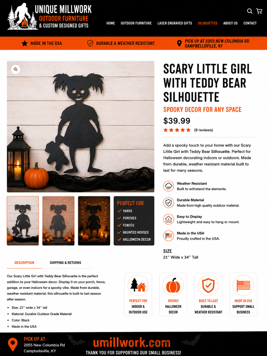 Halloween Scary Little Girl with Teddy Bear Silhouette