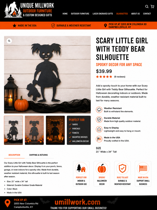 Halloween Scary Little Girl with Teddy Bear Silhouette